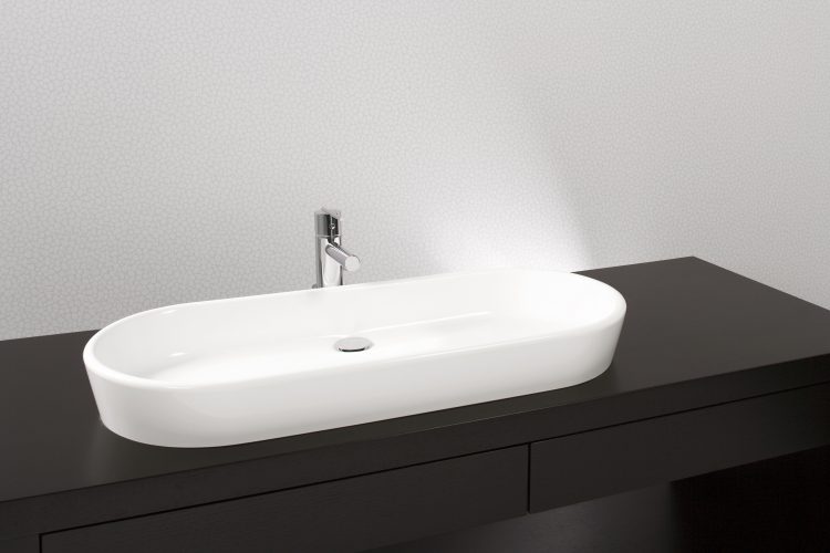 vov836a Vessel Sink, white finish, large long oval, eco friendly.